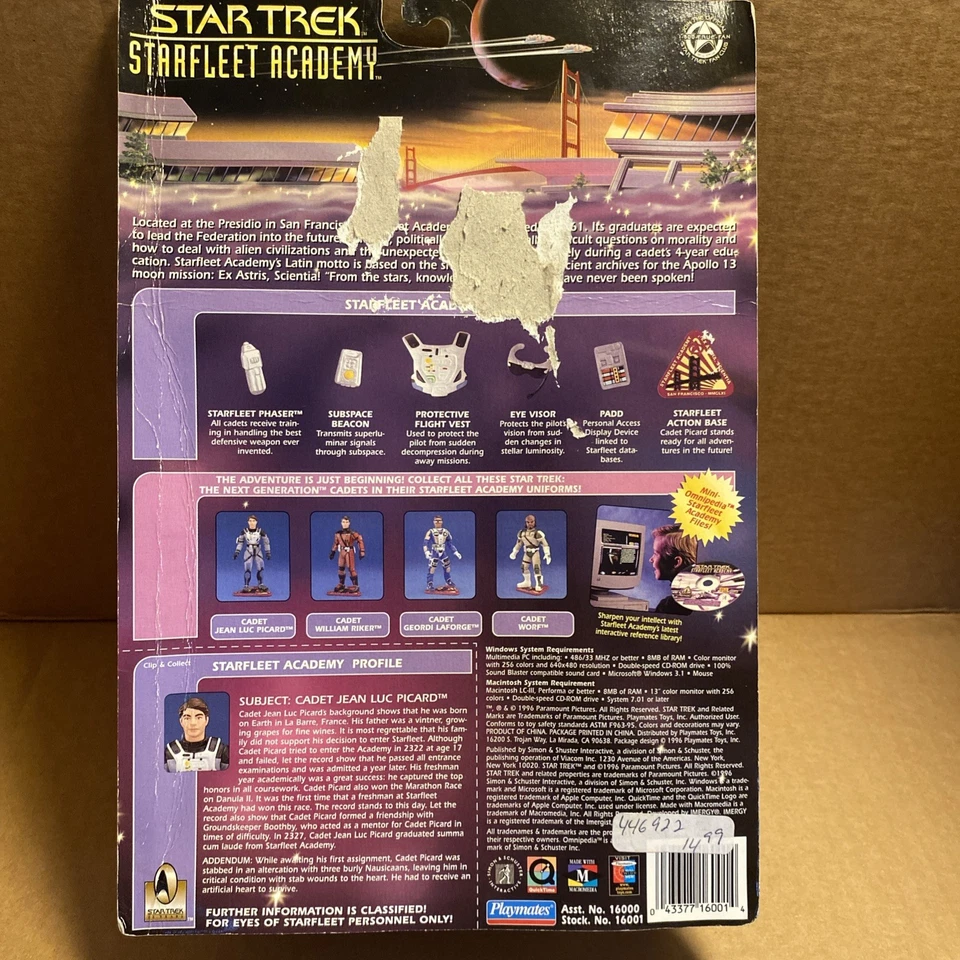 Cadet Jean-Luc Picard Starfleet Academy Figure Playmates Star Trek - Damaged-  - image 2 of 4