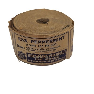 Housman's Pharmacy Ess Peppermint Paper Label Roll Detroit MI Vintage Retro Stor
