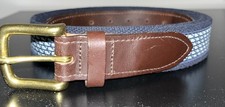 Vineyard Vines Men's Size 32 Brass Buckle Leather Belt - Blue Whale Pattern