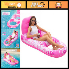 Inflatable Pool Float Lounger for Adults - Water Recliner Chair with Cup Holders