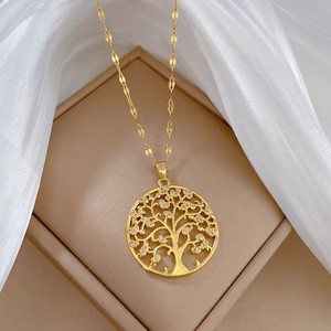 Authentic Women's Gold Plated Ziconia Luxury Tree of Life Pendant Necklace Jewelry