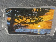 Wonderart Latch Hook Finished Rug, Sunset Over Water, Tree Silhouette 49 x 29"