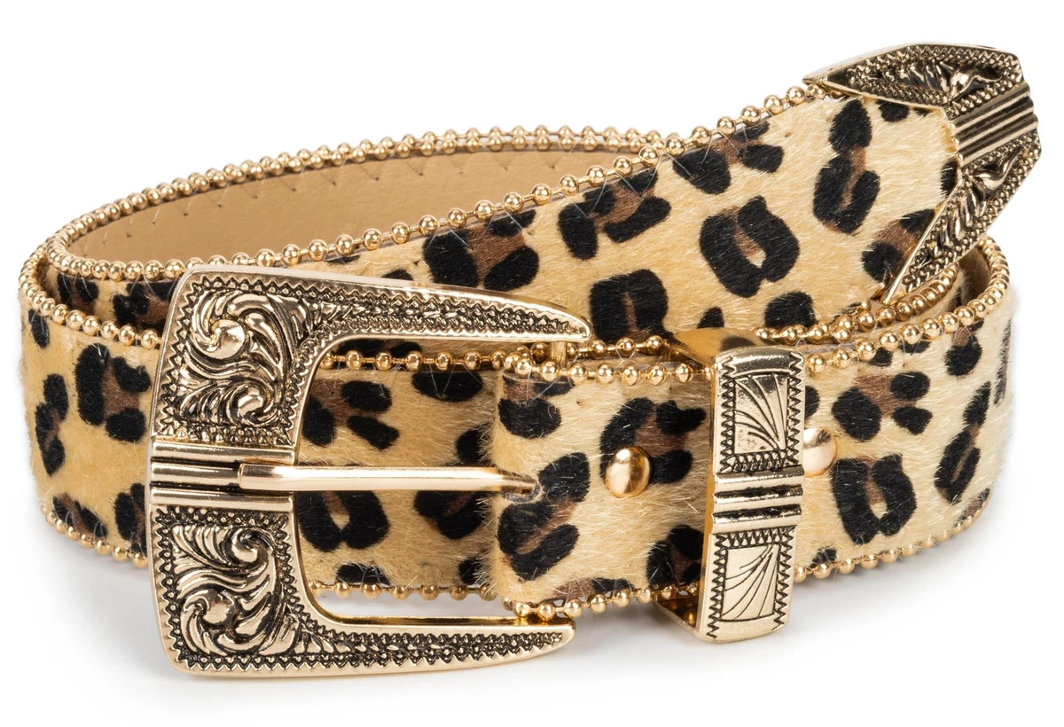 VINTAGE Brown Tan  leather animal print front leather waist belt Vintage 1980 main image 2