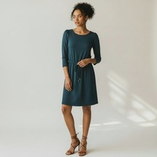 Massimo Dutti Size S Petrol Blue Green Puff Sleeve Knit Tie Waist Dress EUC