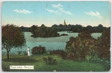 Vintage Royal Lakes Rangoon Burma Scenic Postcard Printed in Germany