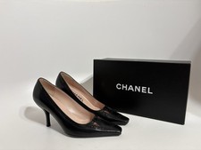 Vtg Chanel CC Logo Black Heels 36