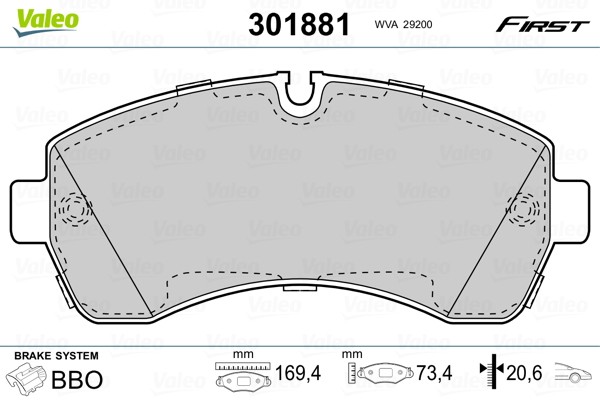 Kit plaquettes de frein à disque VALEO 301881 compatible MERCEDES SPRINTER 5 essieu avant