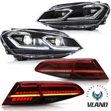 VLAND FULL LED Headlights+Red Rear lights for VW Golf VII 7 MK7 & GTI 2013-2017