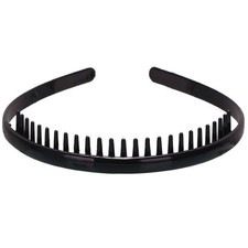 8mm Plastic Plain Headband with Non-Slip Teeth Comb Shiny Black DIY Hair Hoop