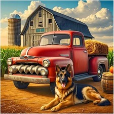 Fall Truck Diamond Painting Kit for Adults, 5D Dog Diamond Art Beginners - DIY F