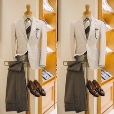 Beige Coat Men's Suits 2Pcs Regular Fit Blazer Formal Casual Notch Lapel Jackets