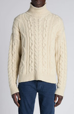 TOM FORD Men Cable Stitch Wool Cashmere  Mohair Turtleneck Sweater, Size Large
