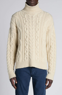 TOM FORD Men Cable Stitch Wool Cashmere & Mohair Turtleneck Sweater, Size Large