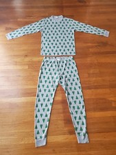 Hanna Andersson 100 organic cotton gray green pine tree Christmas pajama set L