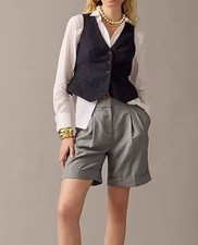 New J. Crew COLLECTION Cuffed Suit Short Drapey Wool Pleated Gray, 8 Classy