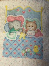 Grandma Handmade Baby Quilt Bears Duck Blocks Elephant Blanket 32 X 41 Vintage
