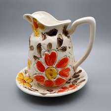 Vtg Napcoware Mod Groovy Floral Pitcher Vase & Underplate Japan C-8775 8"H Boho