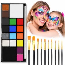 Face Body Paint Kit for Kids Adults Non Toxic 18 Colors 10 Brushes Water