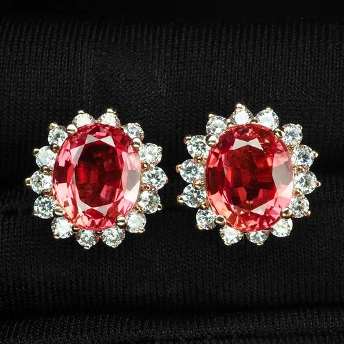 925 Sterling Silver Rose Gold Halo Earrings Stunning Sunset Pink Sapphire 9.30Ct