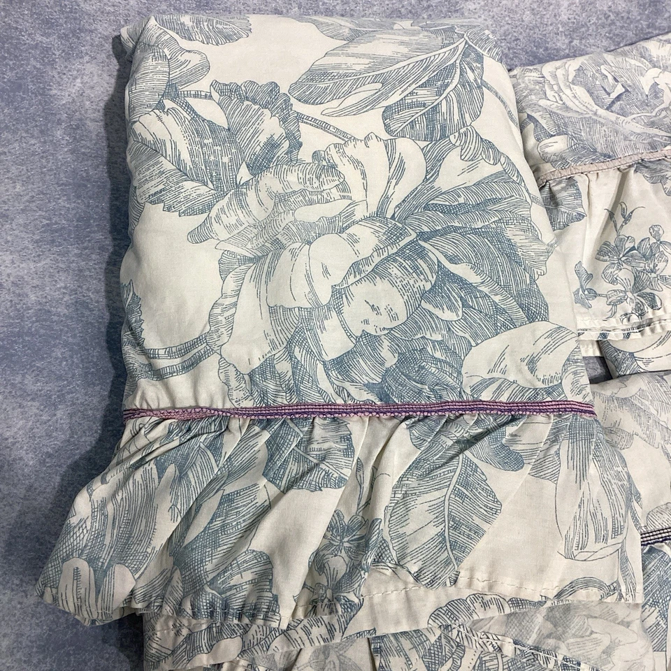 Waverly Full Flat Sheet & 4 Pillowcase Blue Toile Ruffle Edge - Image 2 of 4