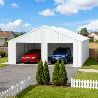 45 x 25 FT Double Garage Steel Barn Shed Cream Heavy Duty Metal Garage Storage