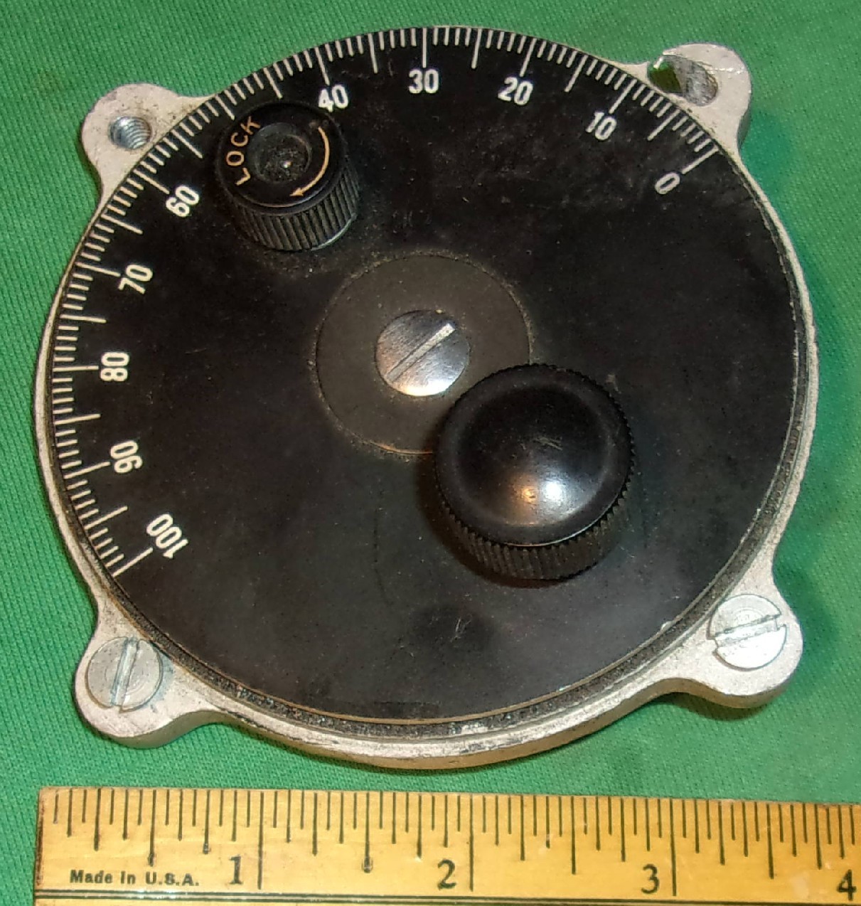 3 3/4  VERNIER DIAL Marked: 100 TO 0  w/ 1/4 Round  Shaft 1930's Signal Corps. Available Now for $24.99