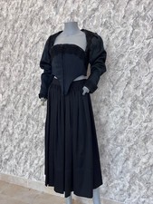 Antique 1900s Victorian Corset Bodice  Skirt Set Black Edwardian Era Dress Rare