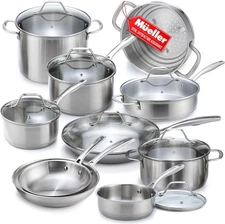 Mueller (Box Damaged) Pots and Pans Set 17-Piece, Ultra-Clad Pro Stainless Steel