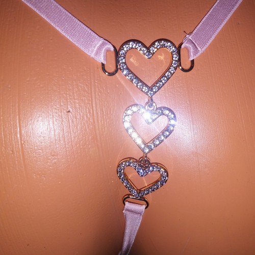 Victoria Secret Panty Medium V String Thong Pink Hearts Bling Lace New - Picture 5 of 10