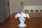 Fenton Art Glass Silver Crest MORNING MIST Blue Flower Basket Signed! Vintage