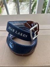 Peter Millar Men?s 38 Needlepoint Belt Canvas Bear Lakes Logo Bras Buckle Navy
