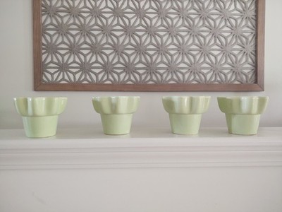  4 Vintage Imperial Pottery Mint Green Planter Fluted Ruffle Edge Flower Pot