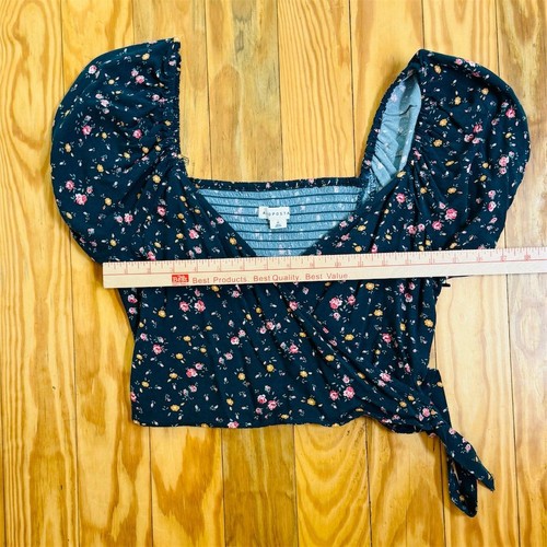 Aeropostale donna verde floreale crop top M manica a sbuffo fiocco prateria lattaia smock - Foto 4 di 6