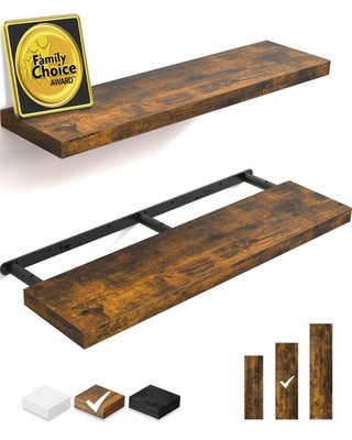 BAYKA 36'' Rustic Brown Floating Shelves Set of 2, 30 lb Capacity