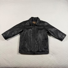Gap Kids Black Fine Leather Jacket Collared Zip Front Boys Girls Size XS Y2K