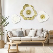 3 Piece Metal Flower Wall Decor 3D Double Layered Floral Wall Art, Rustic Mod...
