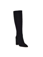 NINE WEST Womens Black Wide Calf Danee Pointy Toe Block Heel Leather Boots 6 M