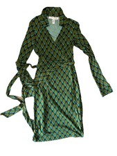 Diane von Furstenberg Vintage Geometric Print Long Sleeve Wrap Silk Dress S 2