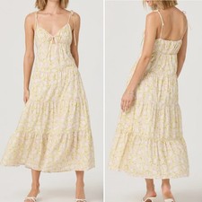 ASTR the Label Tie Strap Tiered Maxi Dress Pink Green Floral, Women's Small $128