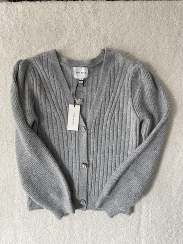 Womens Grey Sweater Sparkle Buttons 