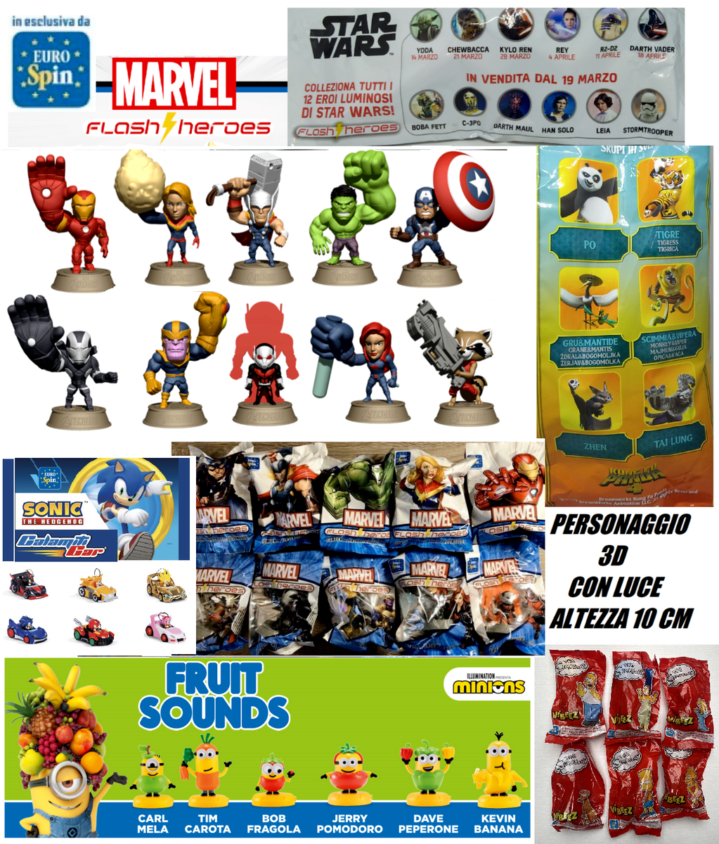 EUROSPIN SONIC STAR WARS Flash Heroes FRUIT SOUND MINIONS SIMPSON