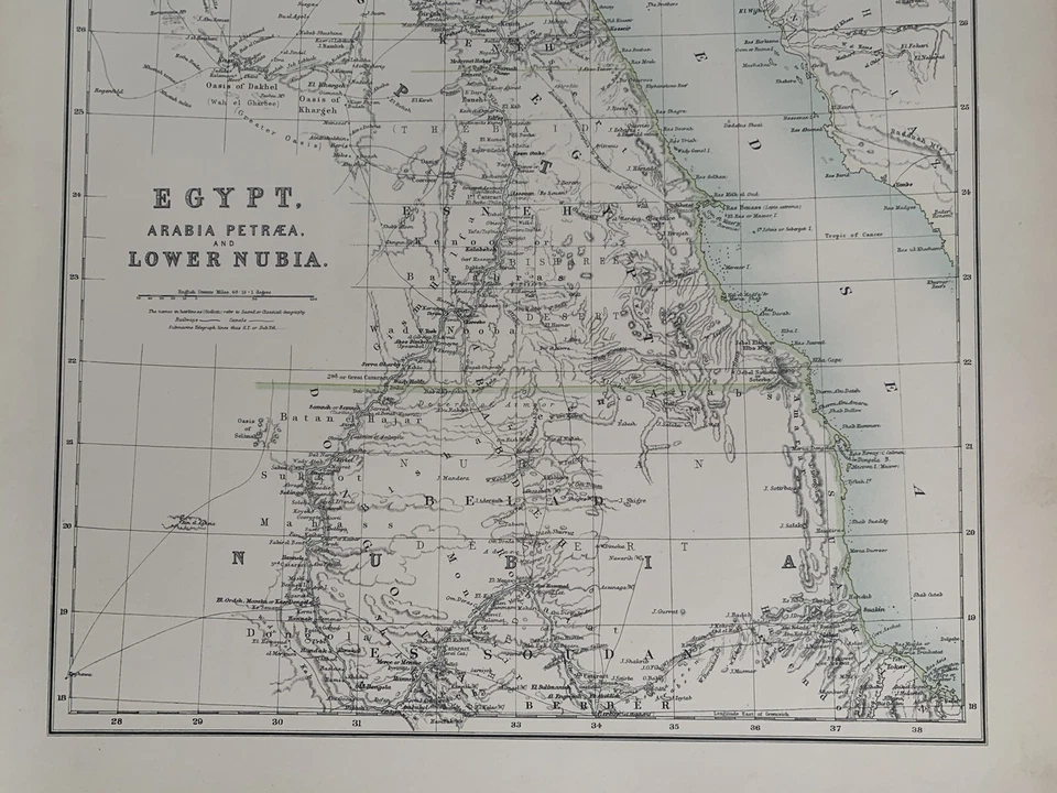 1897 EGYPT & NUBIA ORIGINAL ANTIQUE MAP A & C BLACK 123 YEARS OLD - Image 3 of 3