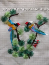 Chinese totally 100% hand su silk double-face reversible embroidery art:birds