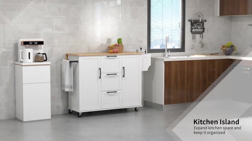 HOMCOM Kitchen Island on Wheels, Kitchen Cart with Drop Leaf, 3 Drawers - Video 1 of 1