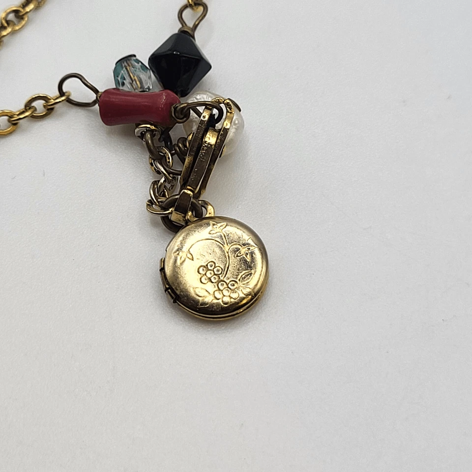 Artisan Charm Ankelt Turquoise Pearl Coral Jade Blown Glass with Locket 11in - Image 3 of 3