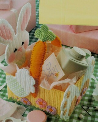  A BUNNY BASKET FOR BABY NURSERY DECOR PLASTIC CANVAS PATTERN INSTRUCTIONS