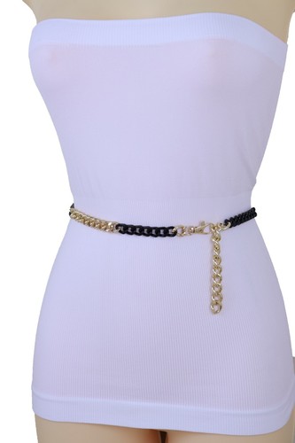 Damen Gold Schwarz Metall Kettenglied Skinny Bund Mode Hüft Taillengürtel M L XL - Bild 3 von 12
