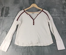 Sundance Top Women Large Ivory Thermal Waffle Knit Cotton Boxy Cropped Shirt