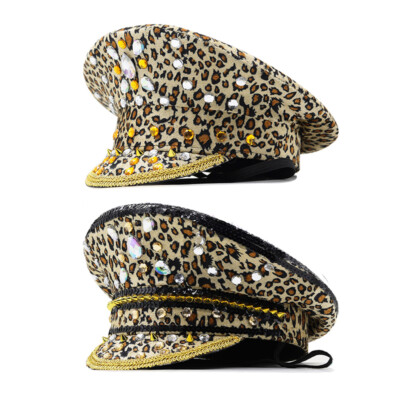 Leopard Rhinestone Cap Sequin Rivet Cosplay Headwear Music  display picture 3