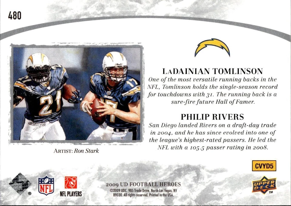 2009 Upper Deck Heroes #480 LaDainian Tomlinson / Philip Rivers - Image 2 of 2